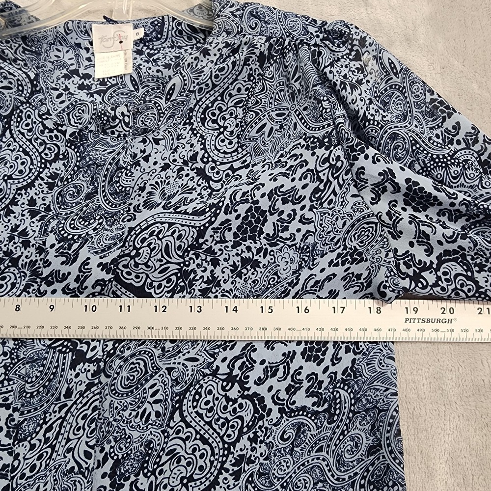 Vintage TanJay Shirt Womens 8 Blue Paisley Tie Neck Bow Long Sleeve Chiffon - Picture 14 of 16